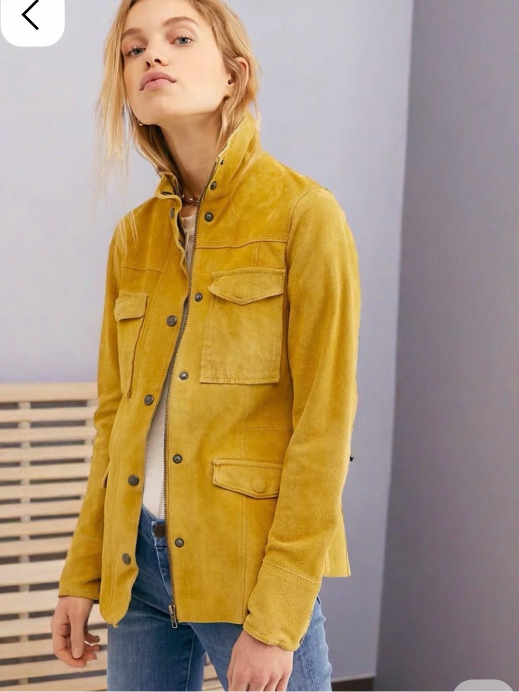 Free People M 100% Leather Yellow Military Jacket